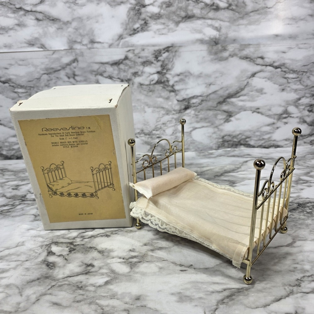 Reevesline 1972 Dollhouse Double Brass Bed NOS With Box Style 3004 Scale 1"=Ft